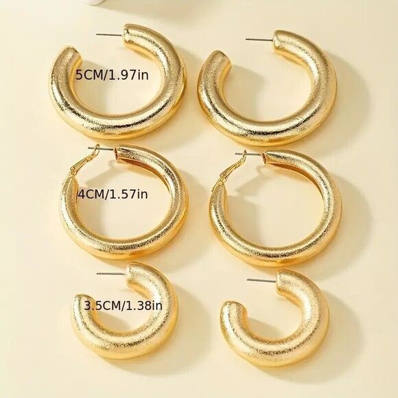 Set of 3 Pair Chunky Hoop Earrings - Picture 2 of 3